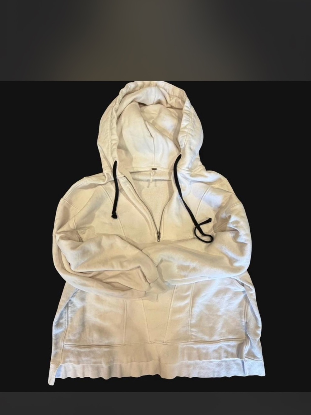 Free People White Half-Zip Hooded Pullover with Black Drawcords